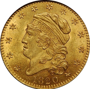 1820 $5 Gold Half Eagle Obverse