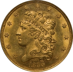1836 $5 Gold Half Eagle Obverse