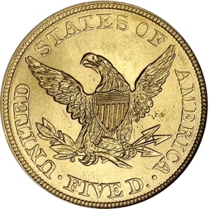 1843 $5 Gold Half Eagle SS New York Reverse