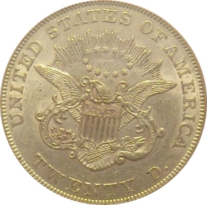 1854 Gold $20 Double Eagle Large Date Reverse