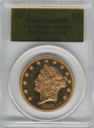 1857-S Gold $20 Double Eagle DMPL Obverse