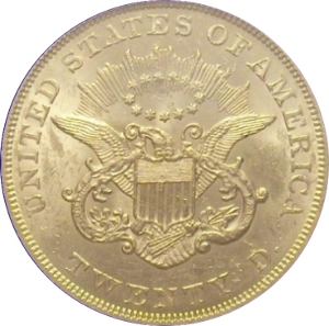 1857 Gold $20 Double Eagle SS Republic Reverse