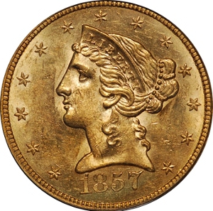 1857-S $5 Gold Half Eagle Harry Bass Jr. Obverse