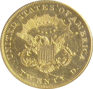 1860-O Gold $20 Double Eagle SS Republic Reverse