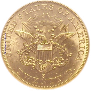 1860-S Gold $20 Double Eagle SS Republic Reverse