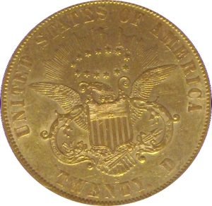1861-S Paquet Gold $20 Double Eagle Reverse