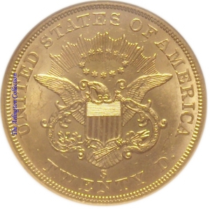 1861-S Gold $20 Double Eagle SS Republic Reverse