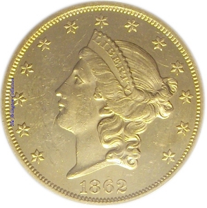 1862 Gold $20 Double Eagle Obverse