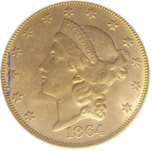 1864-S Gold $20 Double Eagle SS Brother Jonathan Obverse