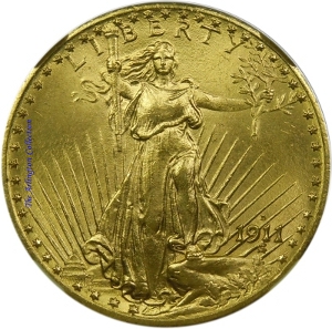 1911-D/D $20 St Gaudens Double Eagle Obverse