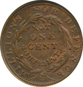 1837 1¢ Merchants Exchange Hard Times Token Reverse
