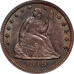 1849 25¢ Seated Liberty Quarter Dollar Obverse