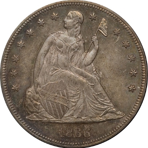 1866 $1 Seated Liberty Dollar Obverse