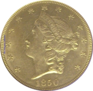 1850 Gold $20 Double Eagle SS Republic Obverse