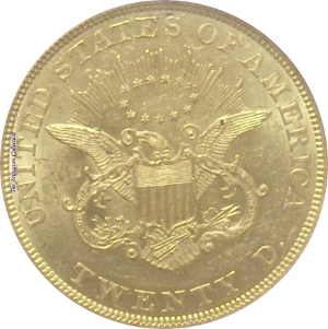 1850 Gold $20 Double Eagle SS Republic Reverse