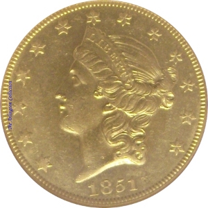1851-O Gold $20 Double Eagle SS Republic Obverse