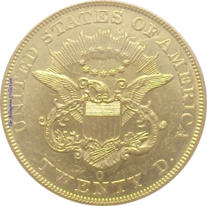 1851-O Gold $20 Double Eagle SS Republic Reverse
