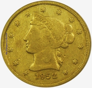 1852 $10 Moffat Gold Eagle Obverse