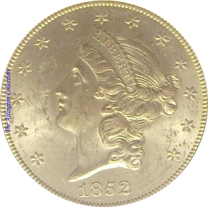 1852 Gold $20 Double Eagle SS Republic Obverse
