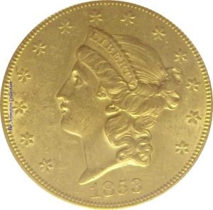 1853-O Gold $20 Double Eagle Obverse