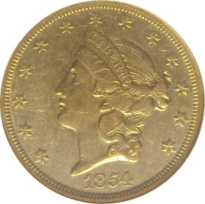 1854-O Gold $20 Double Eagle Obverse