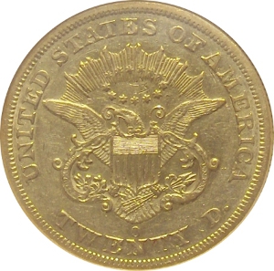 1854-O Gold $20 Double Eagle Reverse