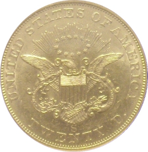 1854-S Gold $20 Double Eagle SS Republic Reverse