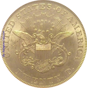1854 Gold $20 Double Eagle Small Date Reverse