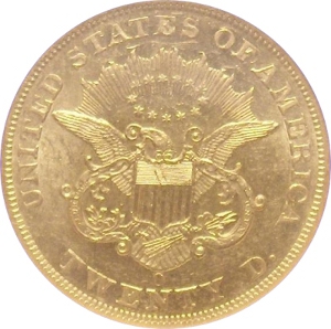 1855-O Gold $20 Double Eagle SS Republic Reverse