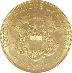 1855-S Gold $20 Double Eagle SS Republic Reverse
