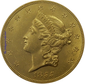 1855 Gold $20 Double Eagle SS Republic Obverse