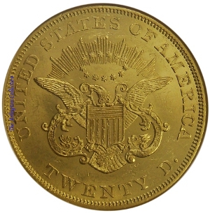 1855 Gold $20 Double Eagle SS Republic Reverse