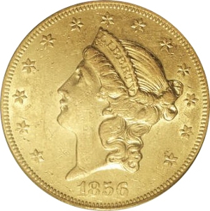 1856-O Gold $20 Double Eagle Obverse