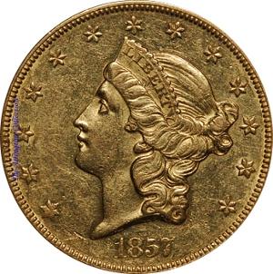 1857-O Gold $20 Double Eagle Obverse