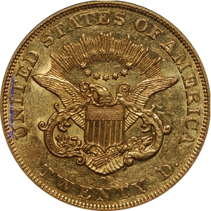 1857-O Gold $20 Double Eagle Reverse