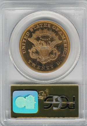 1857-S Gold $20 Double Eagle DMPL Reverse