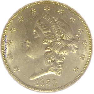 1858-S Gold $20 Double Eagle SS Republic Obverse