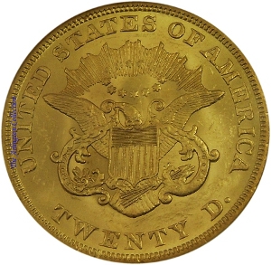 1858 Gold $20 Double Eagle SS Republic Reverse