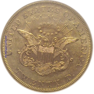 1859 Gold $20 Double Eagle Reverse