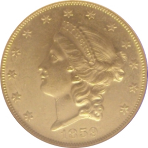 1859-O Gold $20 Double Eagle No Clash Marks Obverse