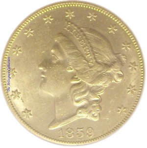 1859-S Gold $20 Double Eagle SS Republic Obverse