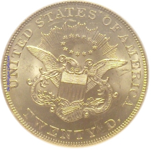 1860 Gold $20 Double Eagle SS Republic Reverse