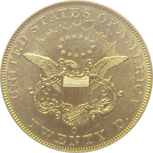 1861-O Gold $20 Double Eagle SS Republic Reverse