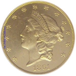 1861 Gold $20 Double Eagle SS Republic Obverse