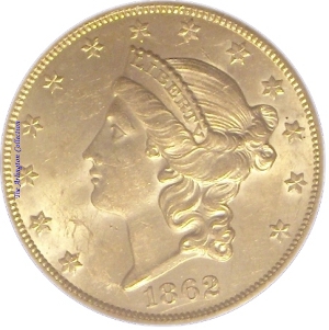 1862-S Gold $20 Double Eagle SS Brother Jonathan Obverse