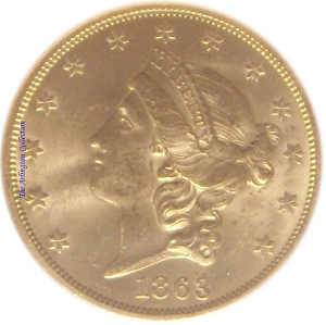 1863-S Gold $20 Double Eagle SS Republic Obverse