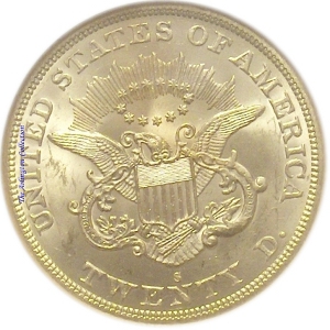 1863-S Gold $20 Double Eagle SS Republic Reverse