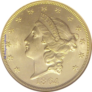 1864 Gold $20 Double Eagle SS Republic Obverse