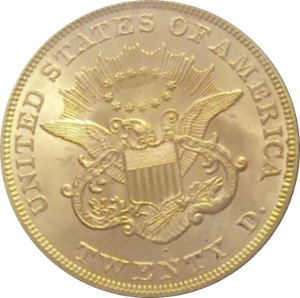 1865-S Gold $20 Double Eagle SS Brother Jonathan Reverse