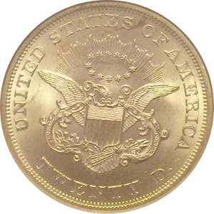 1865 Gold $20 Double Eagle SS Republic Reverse